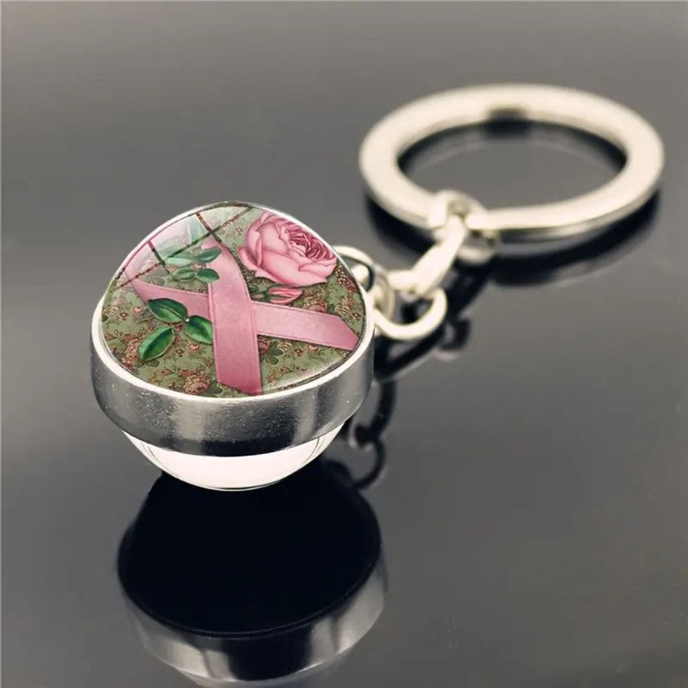 Pink Rose Ribbon Key Ring - New
